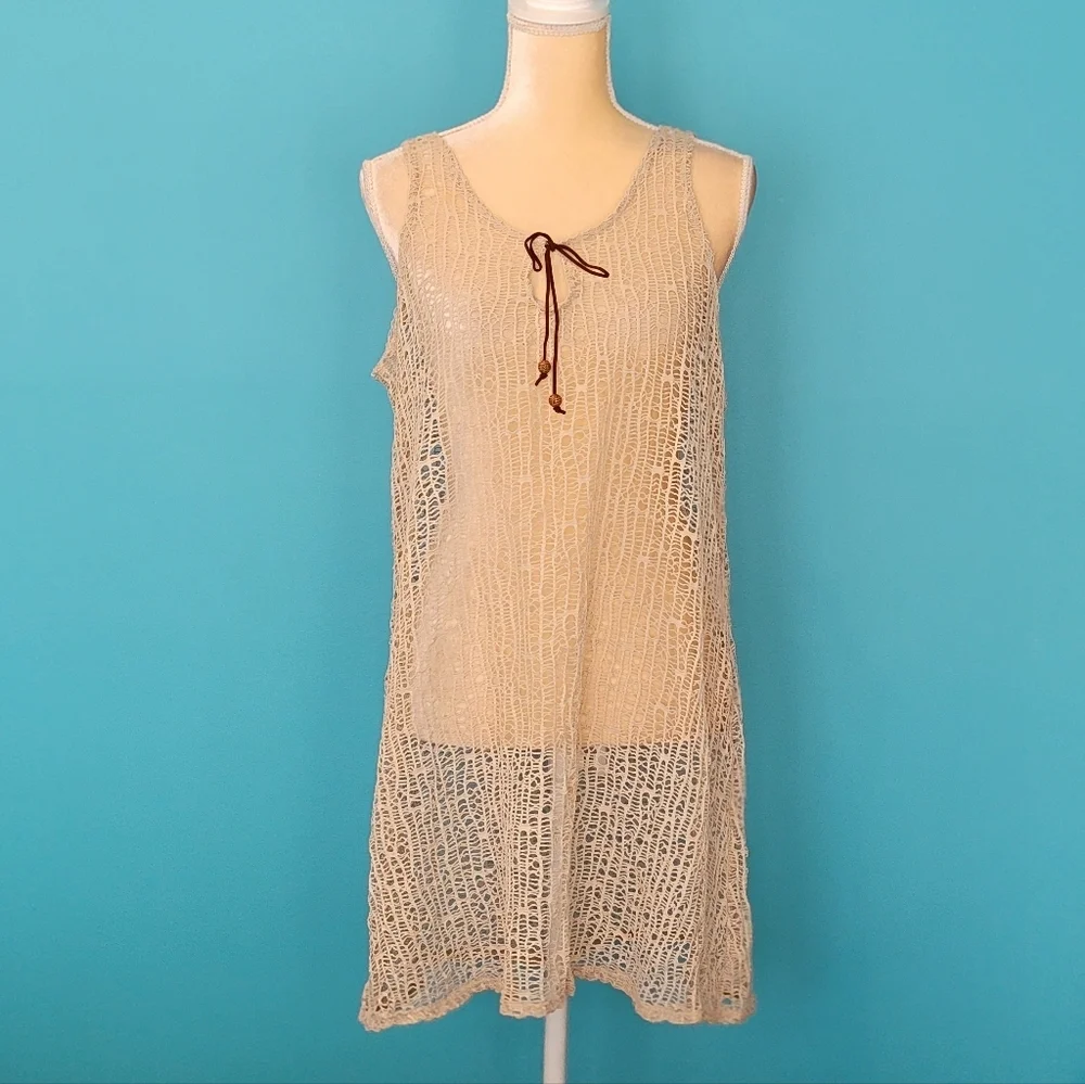 J. Valdi Netting Swim Beach Cover Up Size XL tie front with beads
